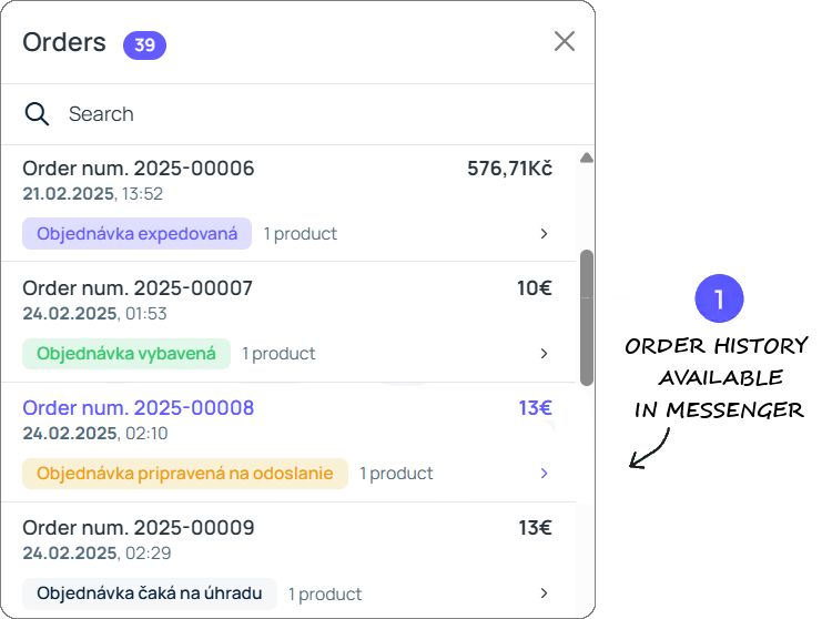 Kompletná história objednávok